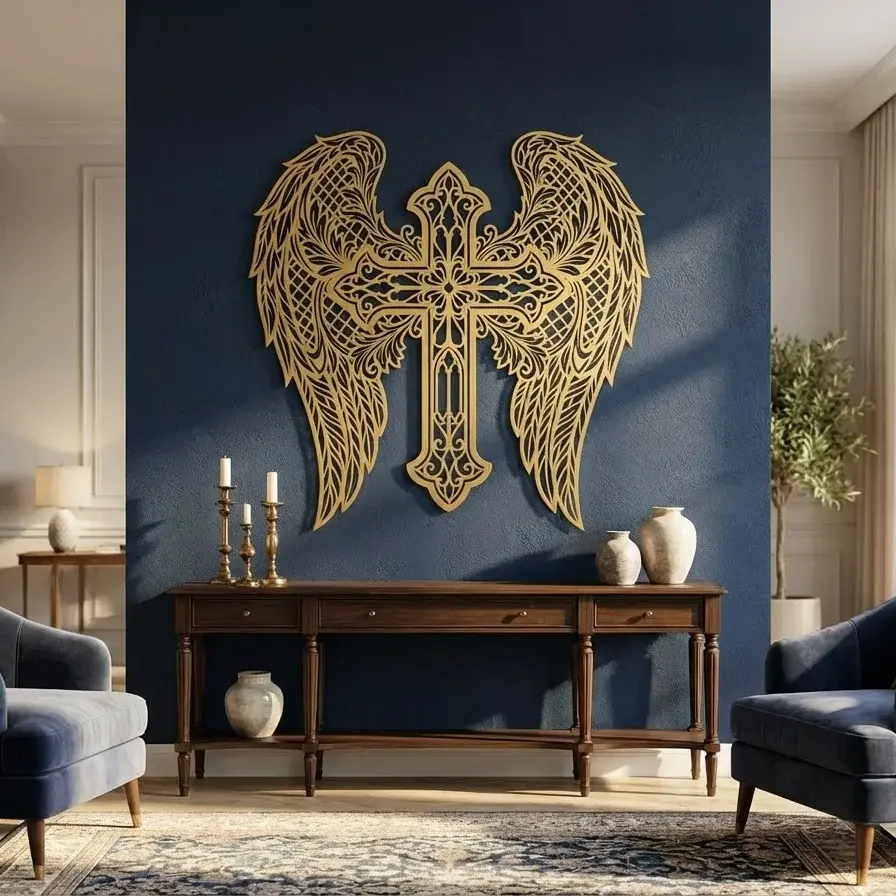 Krzyż Anielskich Skrzydeł – metalowa dekoracja ścienna