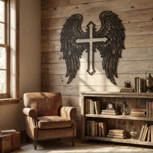 Krzyż Anielskiego Stróża – metalowa dekoracja ścienna