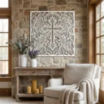 Krzyż Anielskiej Opieki w Ramie – metalowa dekoracja ścienna