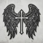 Krzyż Pod Skrzydłami Anioła – metalowa dekoracja ścienna