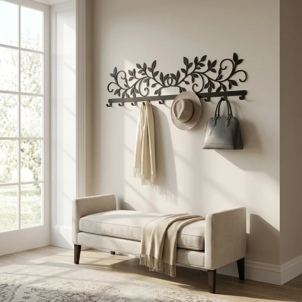 Metalowy wieszak ścienny Botaniczna Arabeska 90 x 25 cm