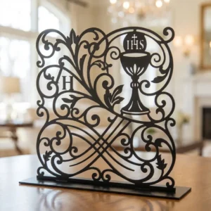Monogram Eucharystyczny IHS – metalowa dekoracja wolnostojąca