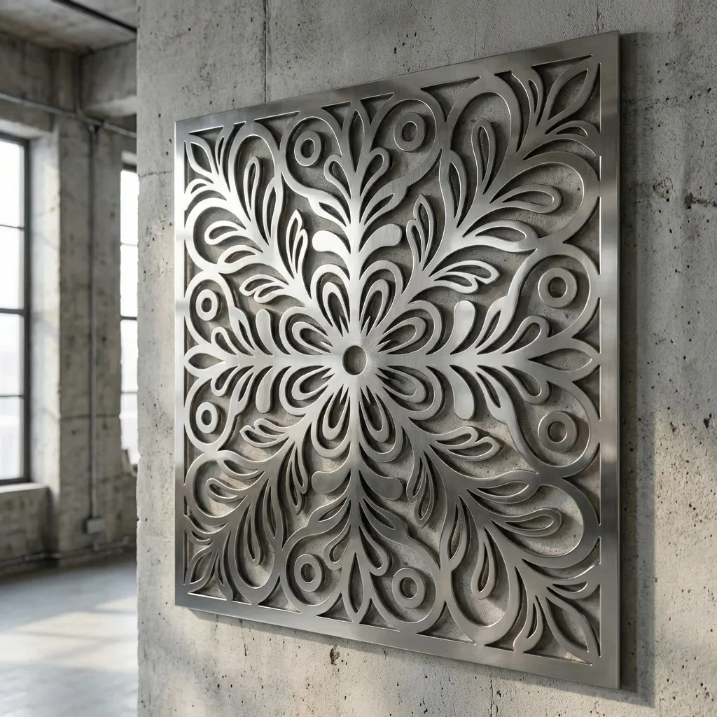 Panel dekoracyjny metalowy Kaszubska Rozeta Harmonii z symetrycznym ażurowym motywem rozety