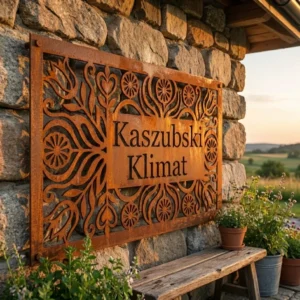 Panel dekoracyjny metalowy Kaszubski Klimat z kaszubskim ornamentem i napisem