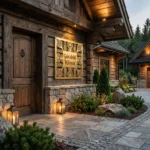 Panel dekoracyjny metalowy góralski Góralski Klimat Serca Podhala zamontowany na ceglanej ścianie w ogrodzie