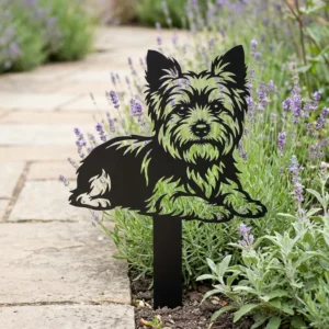Yorkshire Terrier – dekoracja ogrodowa metalowa do wbicia w ziemię w kształcie psa York