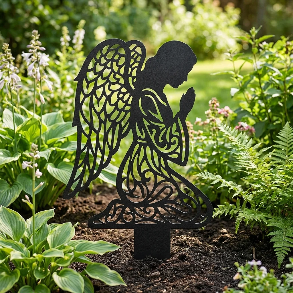 Anioł Modlitwy Ogrodowy – metalowa dekoracja sakralna do ogrodu