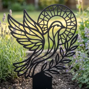 Gołębica Światła Ogrodowa – metalowa dekoracja sakralna do ogrodu