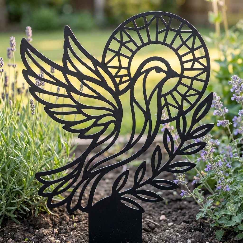 Gołębica Światła Ogrodowa – metalowa dekoracja sakralna do ogrodu
