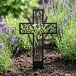Krzyż Lawendowej Modlitwy – metalowa dekoracja sakralna do ogrodu