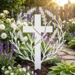 Krzyż Lawendowy Ogrodowy – metalowa dekoracja sakralna do ogrodu
