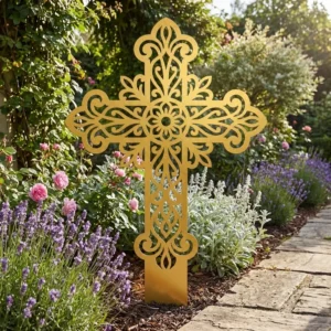 Krzyż Ogrodowy Królewski – metalowa dekoracja sakralna do ogrodu