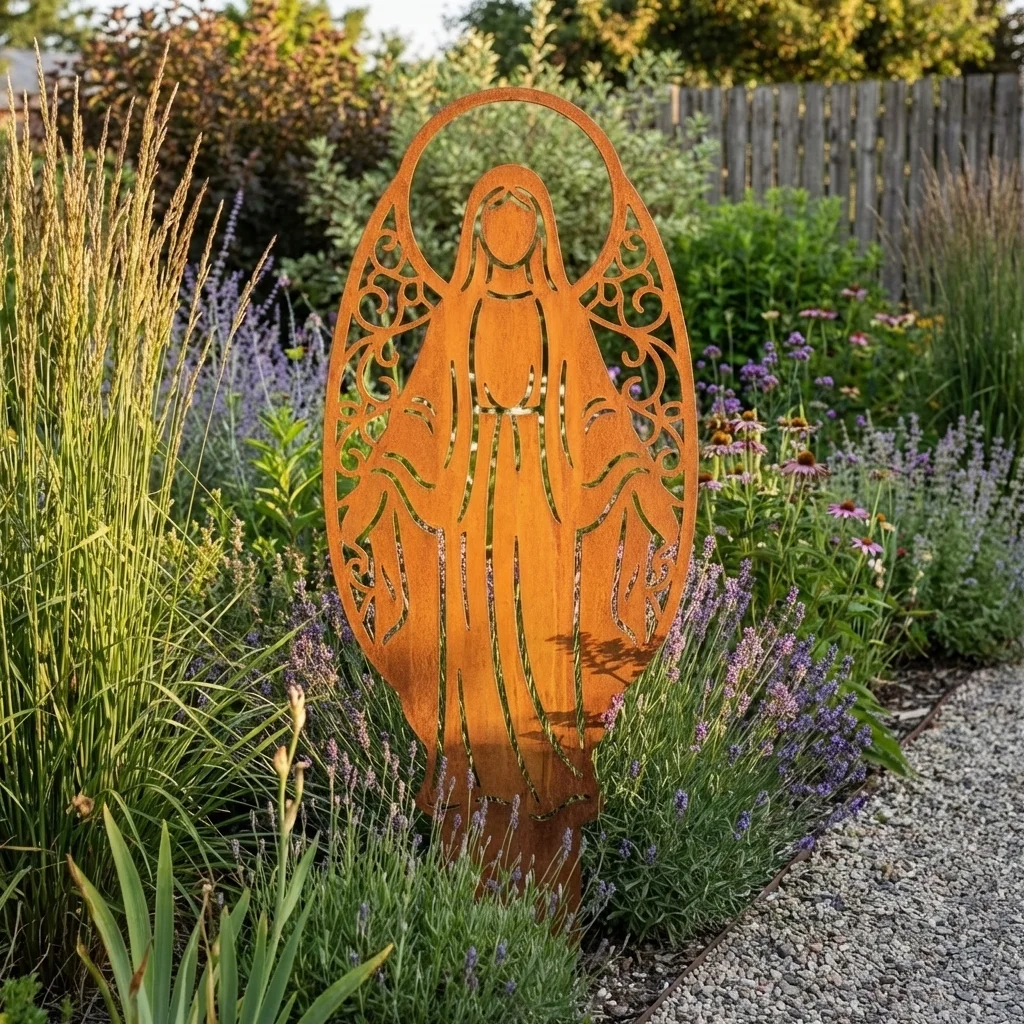 Matka Boża Ogrodowej Opieki – metalowa dekoracja sakralna do ogrodu