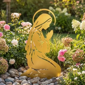 Matka Boża Złotej Modlitwy – metalowa dekoracja sakralna do ogrodu