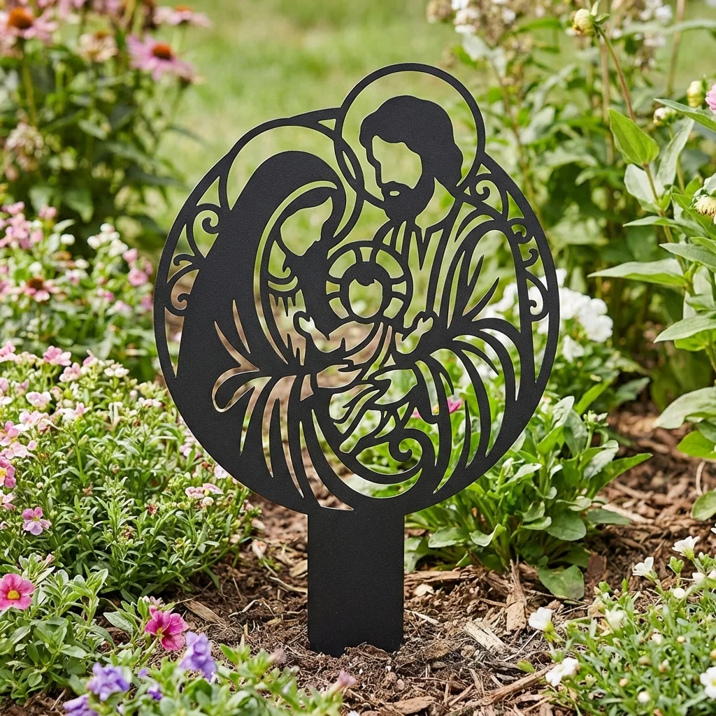 Święta Rodzina Ogrodowa Harmonia – metalowa dekoracja sakralna do ogrodu