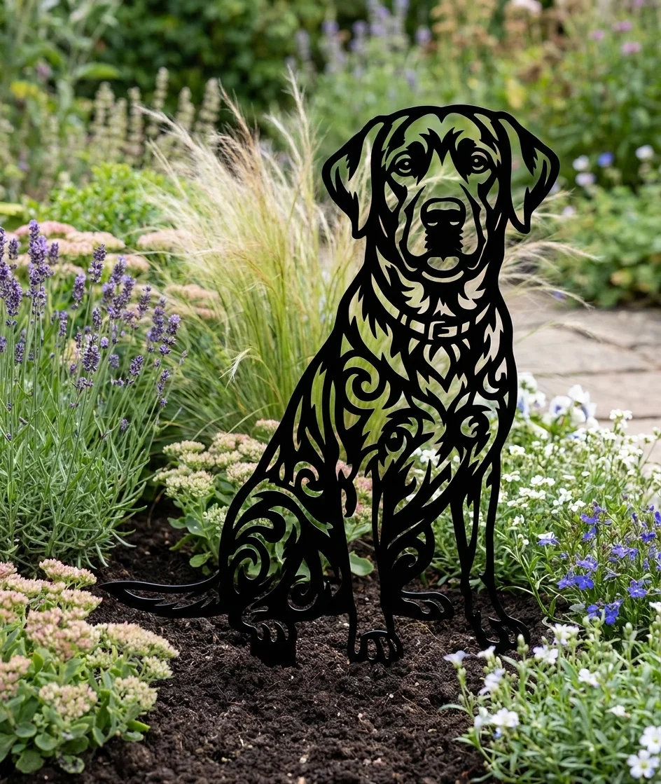 Labrador Retriever v2 metalowa dekoracja ogrodowa do wbicia w ziemię