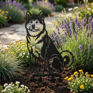 Akita Inu metalowa dekoracja ogrodowa do wbicia w ziemię