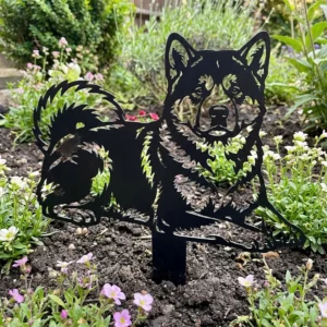Akita Inu v2 metalowa dekoracja ogrodowa do wbicia w ziemię