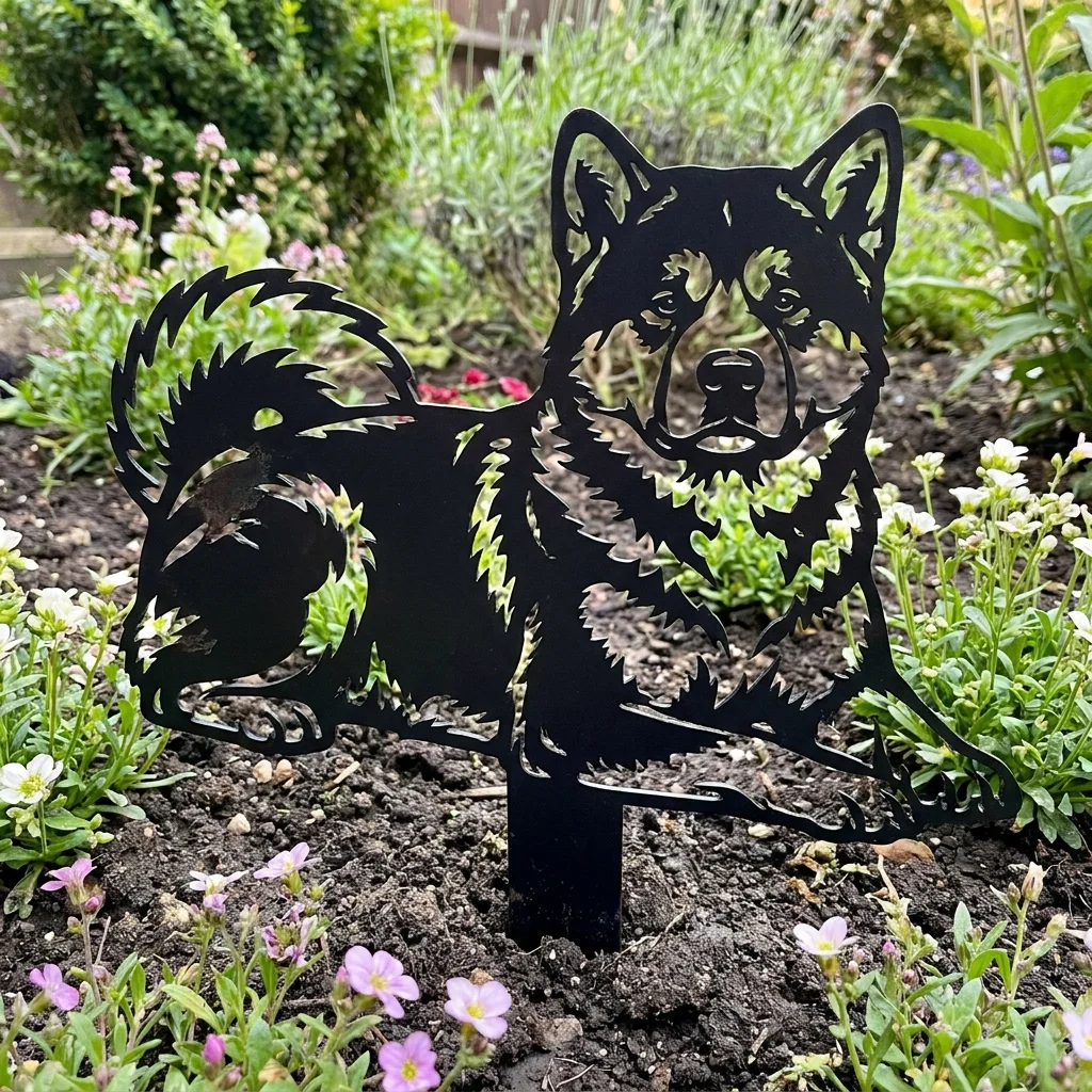 Akita Inu v2 metalowa dekoracja ogrodowa do wbicia w ziemię
