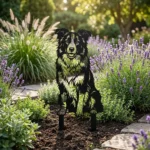Border Collie metalowa dekoracja ogrodowa do wbicia w ziemię