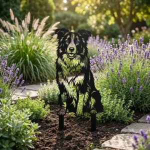 Border Collie metalowa dekoracja ogrodowa do wbicia w ziemię