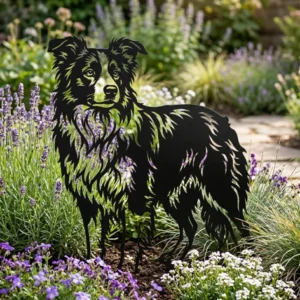 Border Collie v3 metalowa dekoracja ogrodowa do wbicia w ziemię
