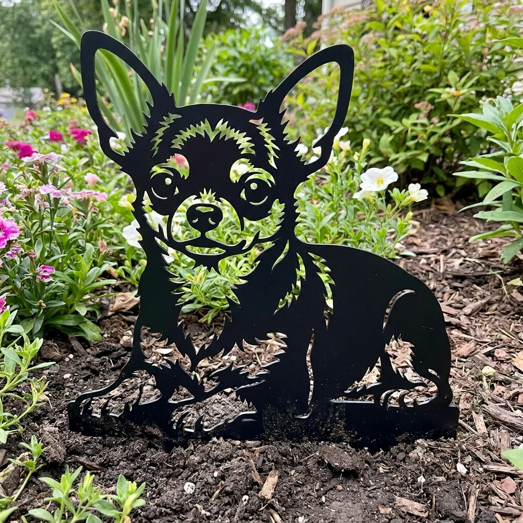 Chihuahua metalowa dekoracja ogrodowa do wbicia w ziemię