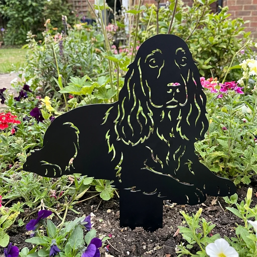 Cocker Spaniel metalowa dekoracja ogrodowa do wbicia w ziemię