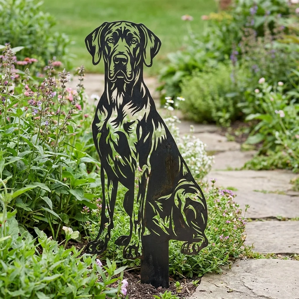 Dog niemiecki metalowa dekoracja ogrodowa do wbicia w ziemię