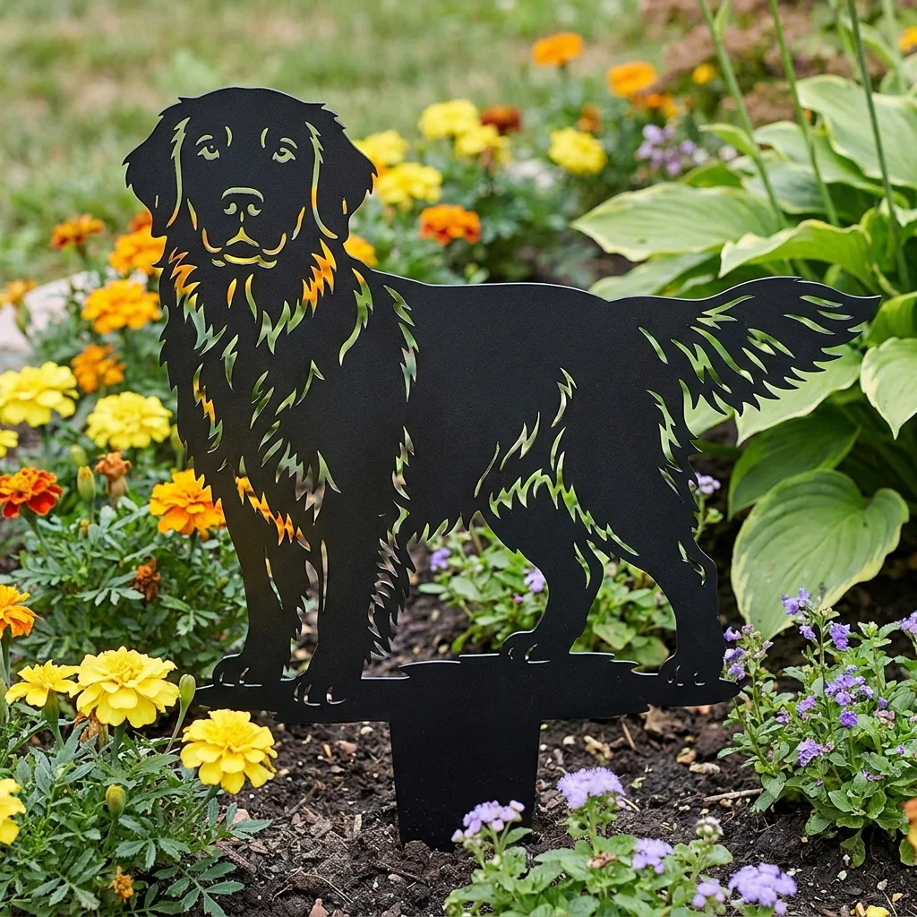 Golden Retriever metalowa dekoracja ogrodowa do wbicia w ziemię