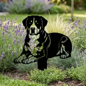Greater Swiss Mountain Dog v2 metalowa dekoracja ogrodowa do wbicia w ziemię