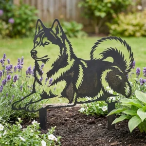 Husky syberyjski metalowa dekoracja ogrodowa do wbicia w ziemię