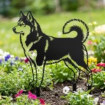 Husky syberyjski v2 metalowa dekoracja ogrodowa do wbicia w ziemię