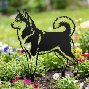 Husky syberyjski v2 metalowa dekoracja ogrodowa do wbicia w ziemię