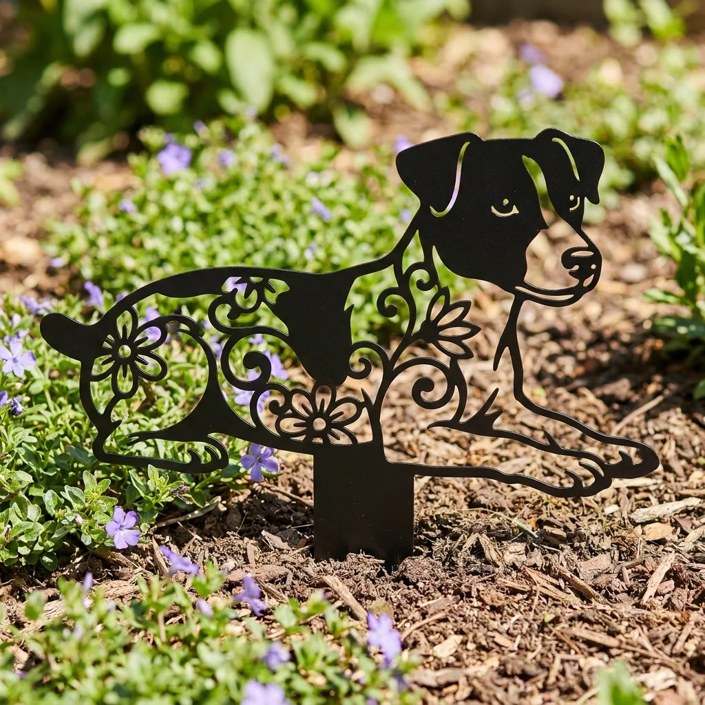 Jack Russell Terrier metalowa dekoracja ogrodowa do wbicia w ziemię
