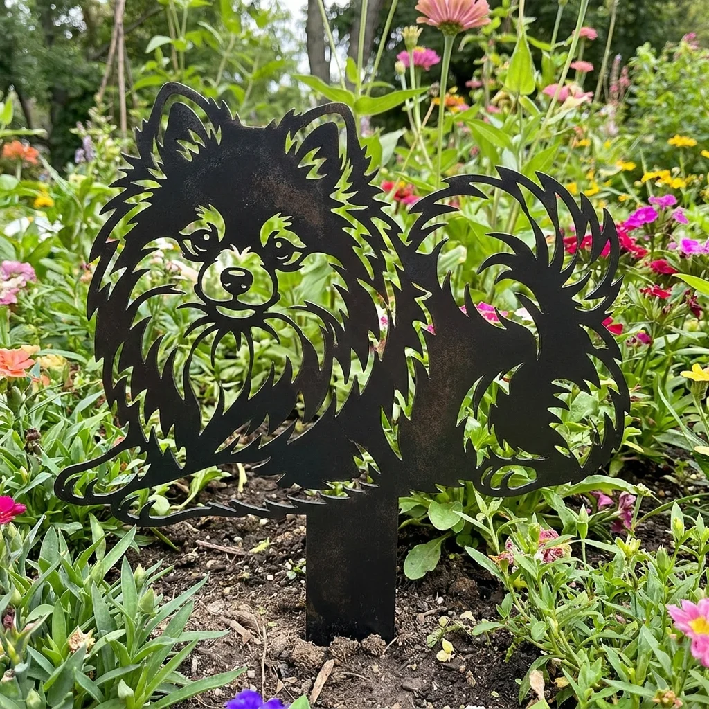 Pomeranian metalowa dekoracja ogrodowa do wbicia w ziemię