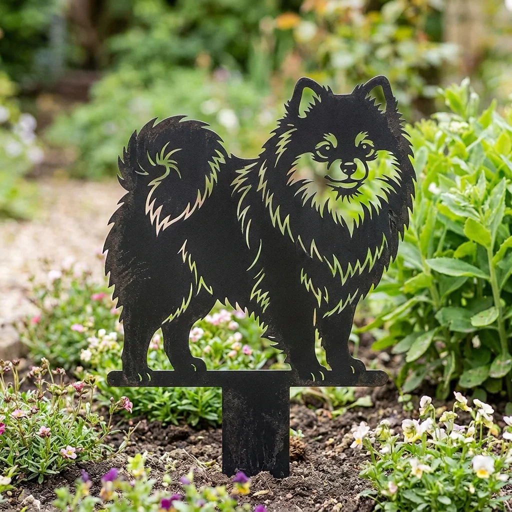 Pomeranian v2 metalowa dekoracja ogrodowa do wbicia w ziemię