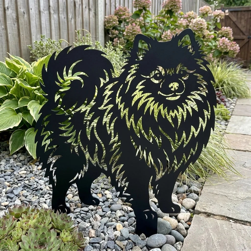 Pomeranian v3 metalowa dekoracja ogrodowa do wbicia w ziemię