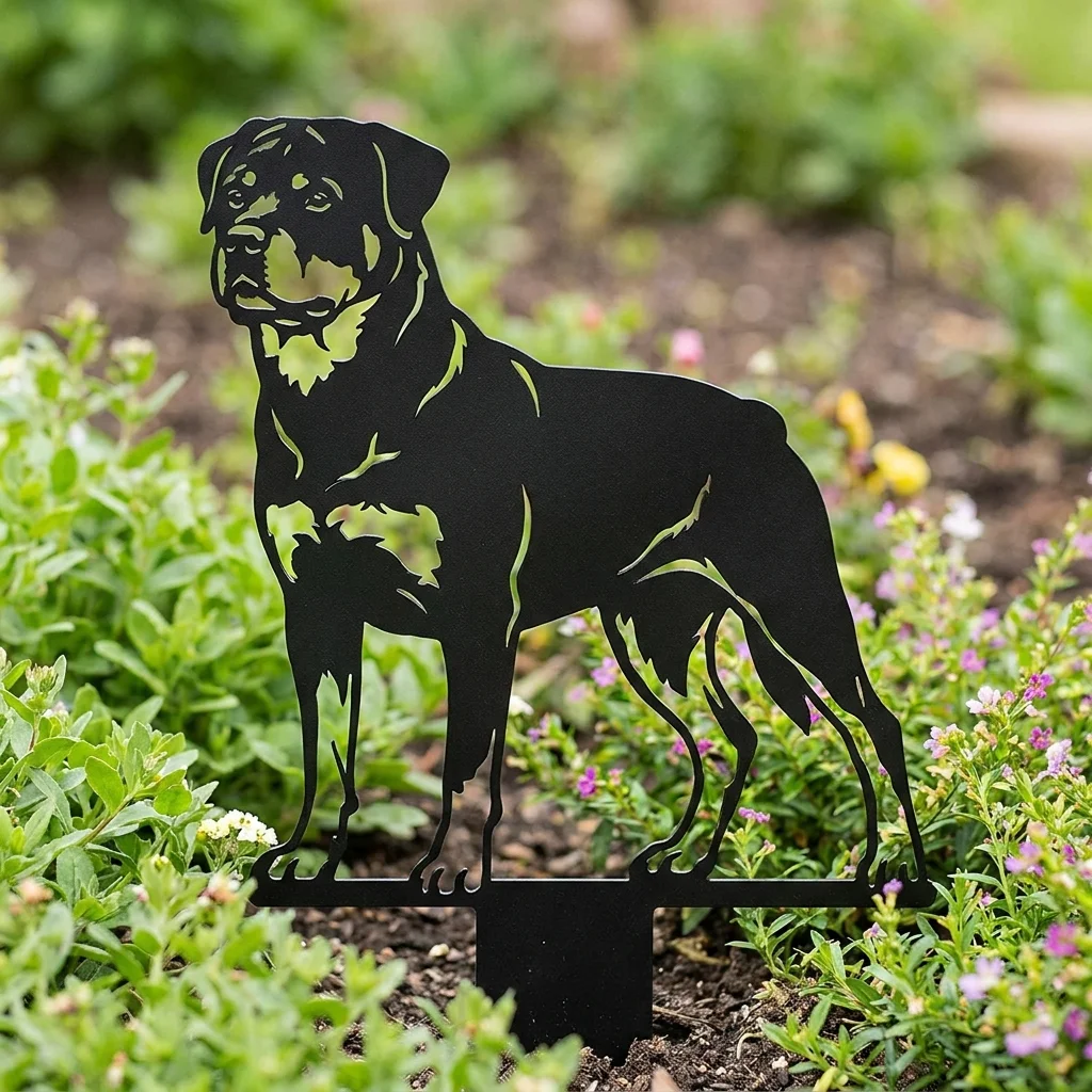 Rottweiler metalowa dekoracja ogrodowa do wbicia w ziemię
