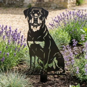 Rottweiler v2 metalowa dekoracja ogrodowa do wbicia w ziemię