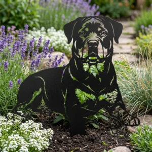 Rottweiler v3 metalowa dekoracja ogrodowa do wbicia w ziemię