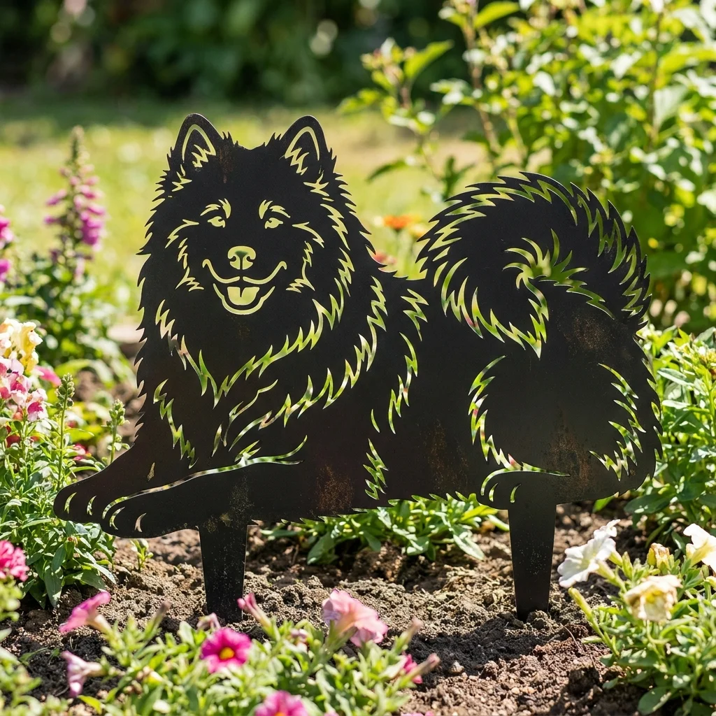Samoyed metalowa dekoracja ogrodowa do wbicia w ziemię