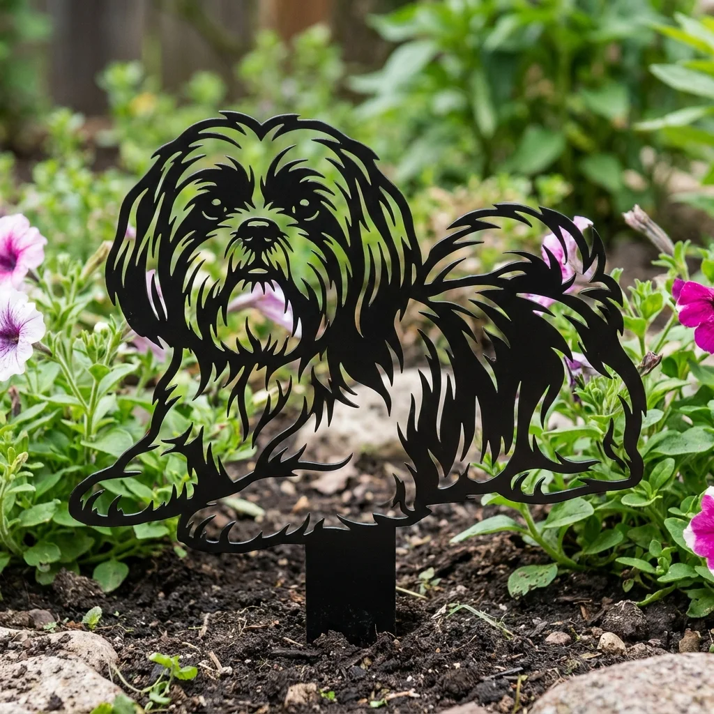 Shih Tzu metalowa dekoracja ogrodowa do wbicia w ziemię