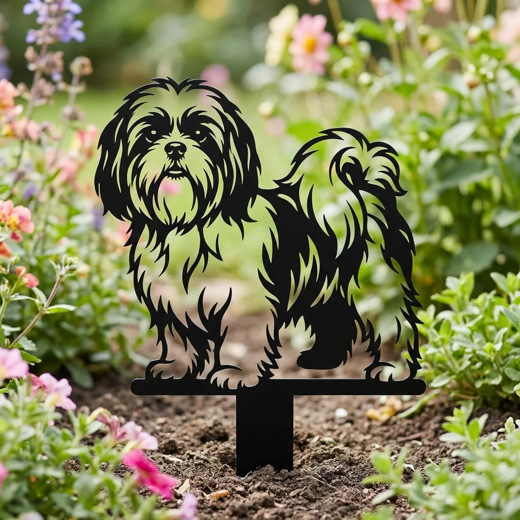 Shih Tzu v2 metalowa dekoracja ogrodowa do wbicia w ziemię