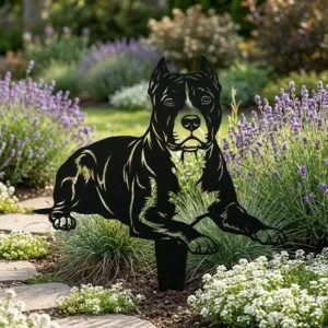 Amstaff – Dekoracja Ogrodowa Metalowa w rabacie z lawendą