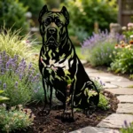 Cane corso v2 – Dekoracja Ogrodowa Metalowa w rabacie z lawendą