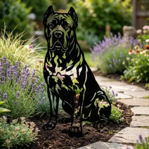 Cane corso v2 – Dekoracja Ogrodowa Metalowa w rabacie z lawendą