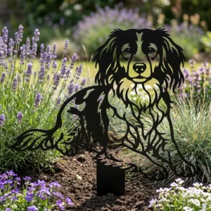 Kooikerhondje v2 – Dekoracja Ogrodowa Metalowa w rabacie z lawendą