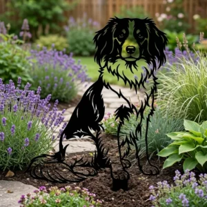 Kooikerhondje v3 – Dekoracja Ogrodowa Metalowa w rabacie z lawendą