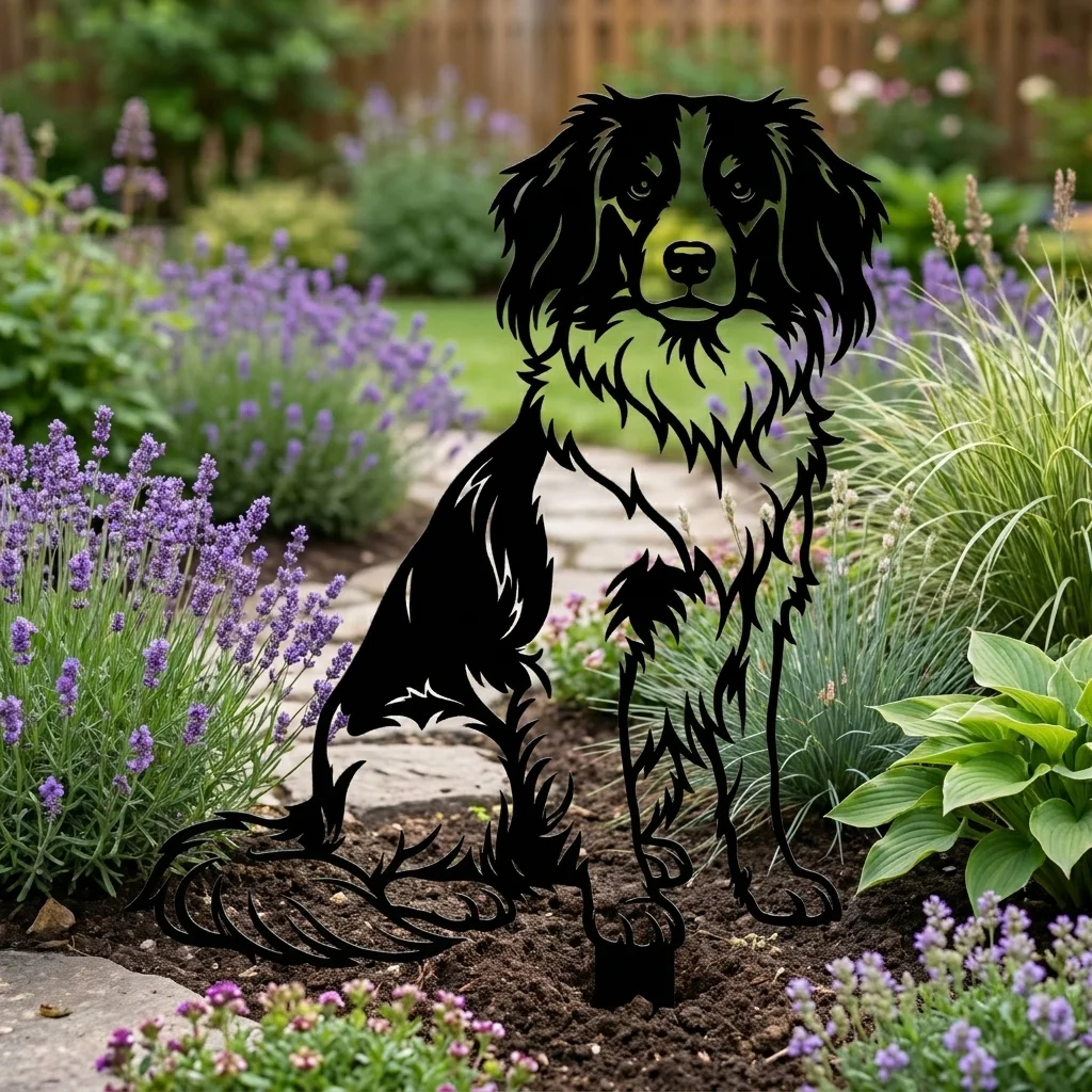 Kooikerhondje v3 – Dekoracja Ogrodowa Metalowa w rabacie z lawendą